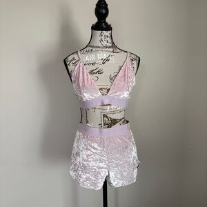 Playboy y2k light pink velvet bralette and shorts set